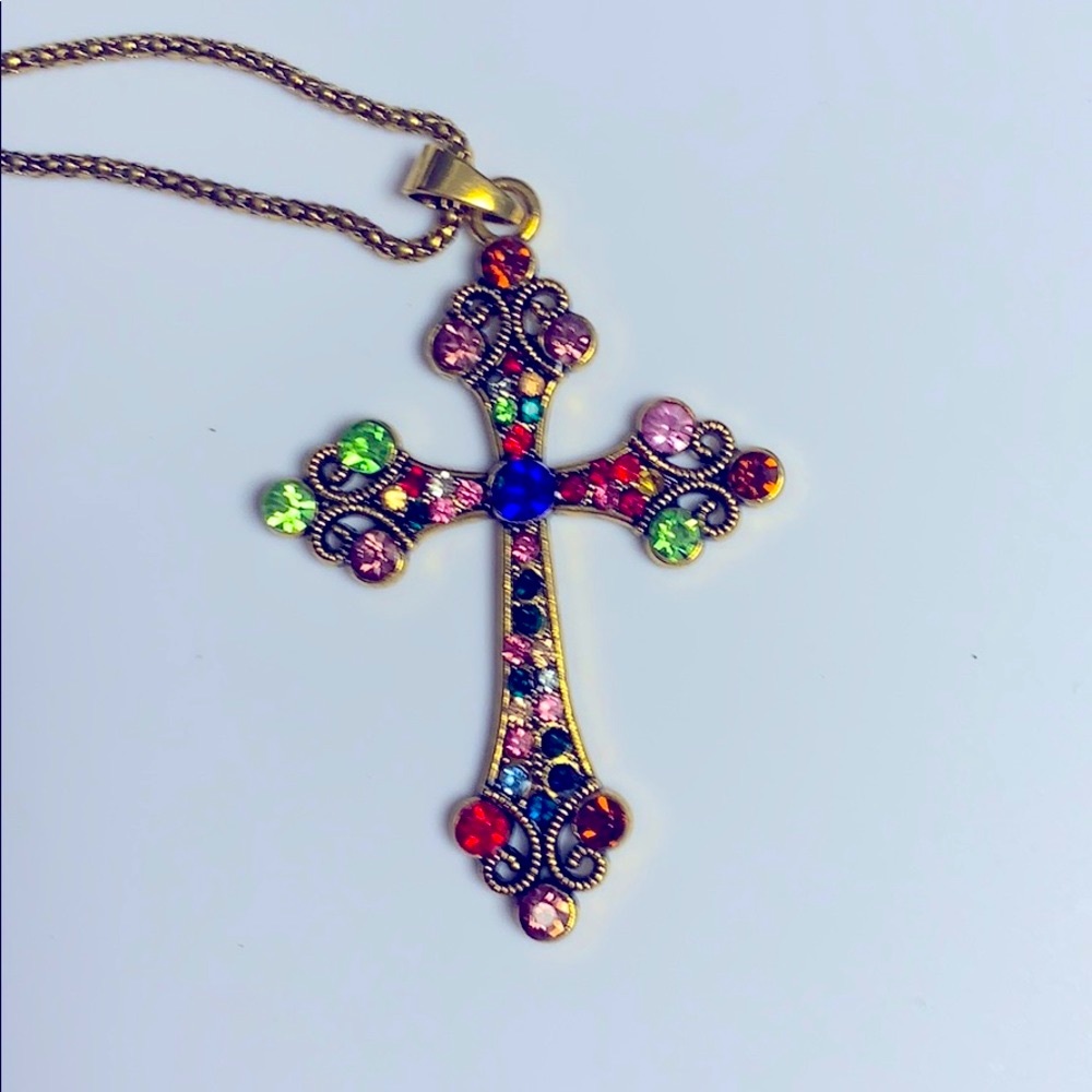 Gorgeous Multicolored Cross Pendant NWOT